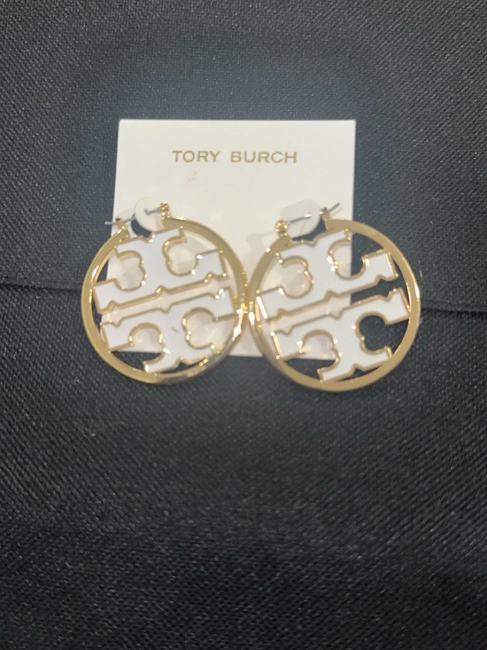 Tory Burch Gold Logo Cutout Hoop Earrings